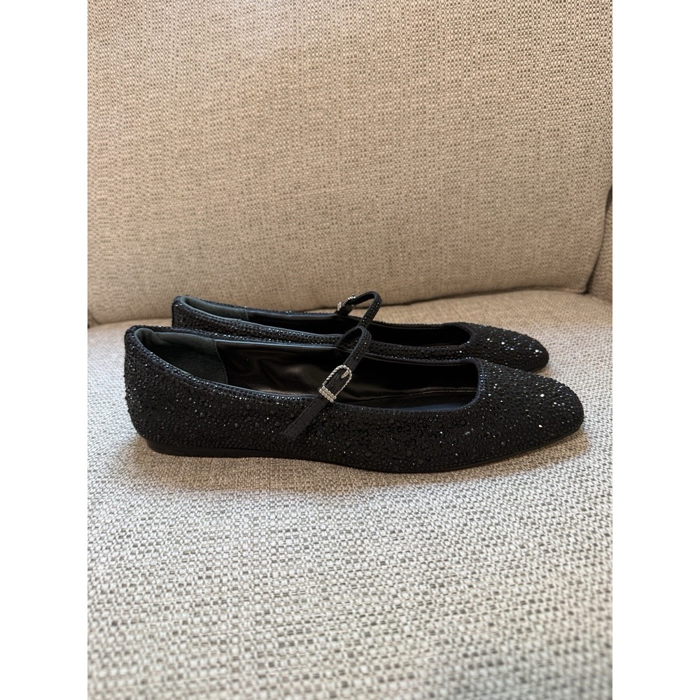Dolce Vita Reyes Black Metallic Crystal Square Toe Mary Jane Flats - Picture 2 of 10